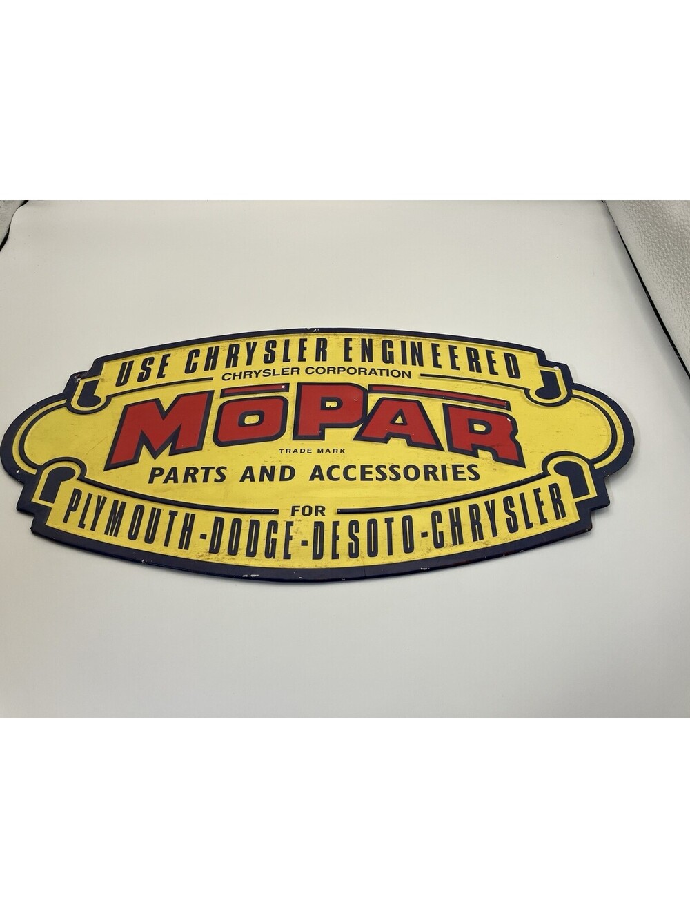 MOPAR PARTS Used Chrysler Engineered Tin Sign 18"x10" Plymouth Dodge Desoto